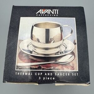 Vtg Avanti Double Walled Stainless Steel Cappuccino 3‎ Piece Set- Aussie Navy